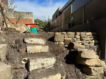 Sandstone steps and wall restoration work