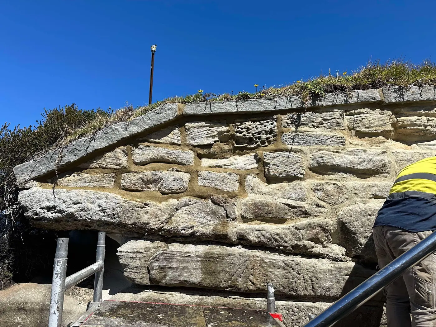 Detailed sandstone wall restoration